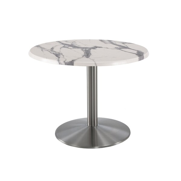 30" Tall OD214 Stainless Steel Table Base 22" Diameter 30" Diameter White Marble Top